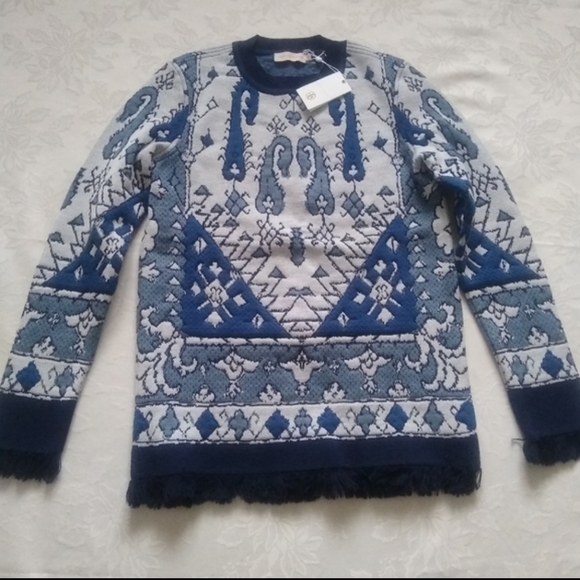 Tory Burch fringe fair isle nordic wool jacquard - Picture 1 of 7